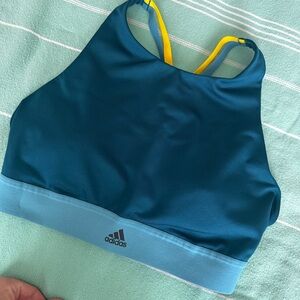 adidas Teal & Light Blue High-Neck Swim Top with Yellow Straps